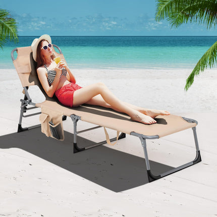 Beach Chaise Lounge with Face Hole, Folding Recliner  Black/Gray/Sky Blue/Navy