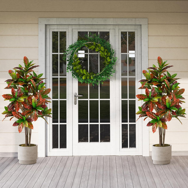 Goplus 5 FT Tall Artificial Croton Palm Tree in Pot with Gradient Leaves