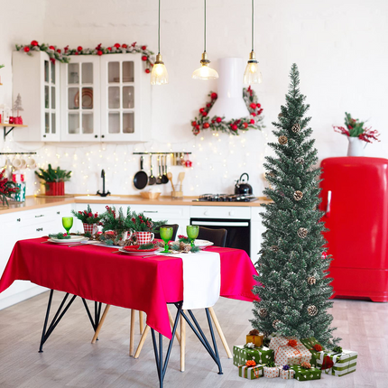 Goplus Artificial Pencil Christmas Tree, Snow Flocked Slim Xmas Tree - GoplusUS