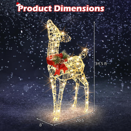 Goplus Christmas Pre-Lit Reindeer, Lighted Baby Deer w/ 50 Warm White LED Lights & Red Bow
