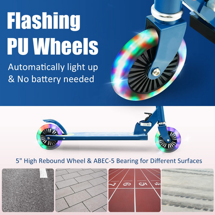 Goplus Folding Kick Scooter for Kids, 2 Light Up Flashing Wheels Scooter W/ 3 Adjustable Heights, Rear Brake System - GoplusUS