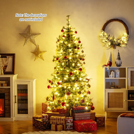 Goplus 6/7/8 FT Pre-Lit Artificial Christmas Tree with Pine Needles & Natural Pine Cones