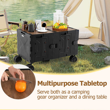 Goplus Large Foldable Utility Cart w/ 2-Tier Storage Crates & 5 Rotate Wheels