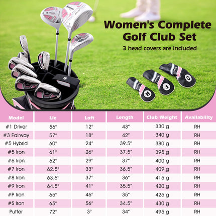 Goplus Complete Golf Club Set for Women, 11 PCS Right Handed Golf Clubs with 460CC