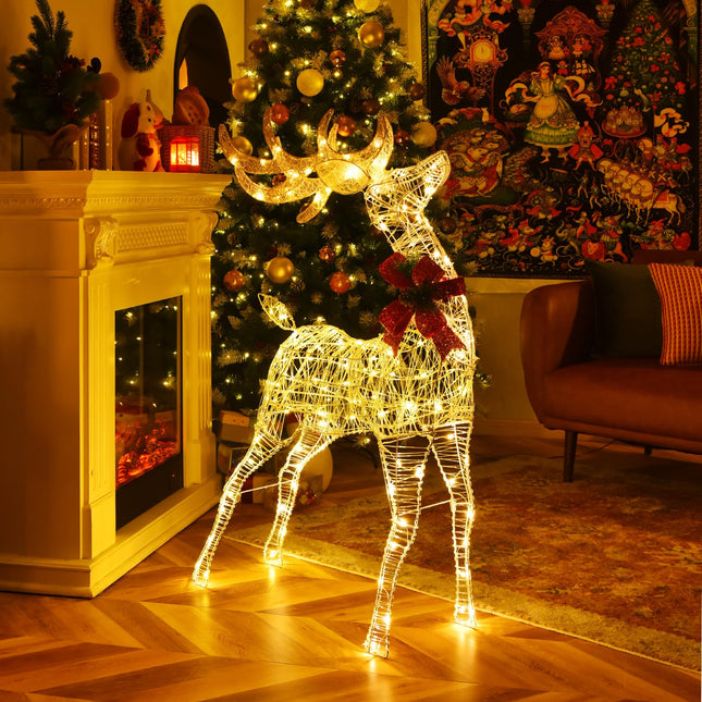 Goplus Lighted Christmas Reindeer | 4.4 FT Pre-Lit Xmas Holiday Decoration