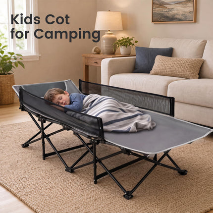 Goplus Foldable Kids Camping Cot | Portable Trave Cot Bed with Guardrail for Outdoor Indoo