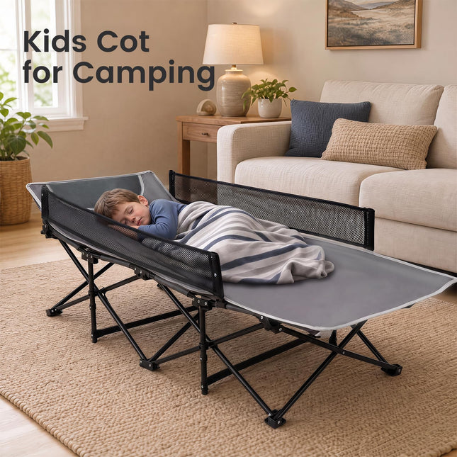 Goplus Foldable Kids Camping Cot | Portable Trave Cot Bed with Guardrail for Outdoor Indoo