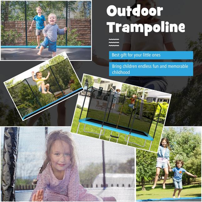 Goplus 8FT x 14FT Rectangular Trampoline, 440LBS Bearing Recreational Trampolines w/ Enclosure Net & Non-Slip Ladder - GoplusUS