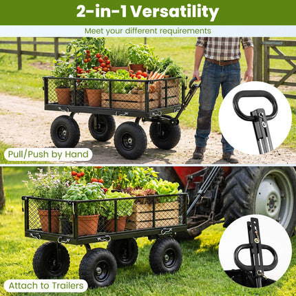 Goplus 880 lbs Heavy Duty Metal Garden Cart with Removable Oxford Cloth Liner & Mesh Sides
