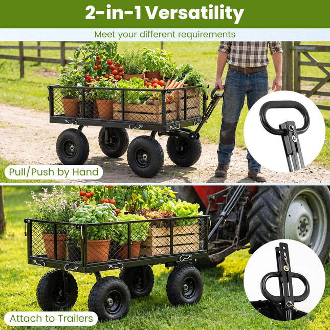 Goplus 880 lbs Heavy Duty Metal Garden Cart with Removable Oxford Cloth Liner & Mesh Sides