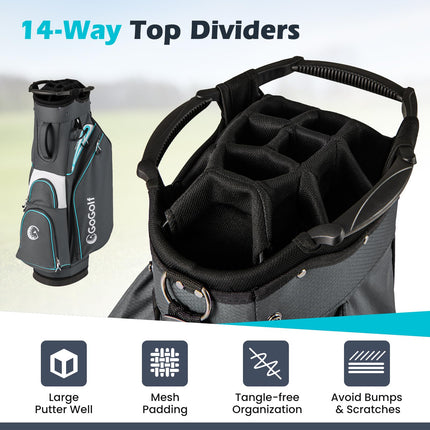 Goplus Lightweight Portable Golf Bag with 14-Way Divider Top 6 Zippered Pockets