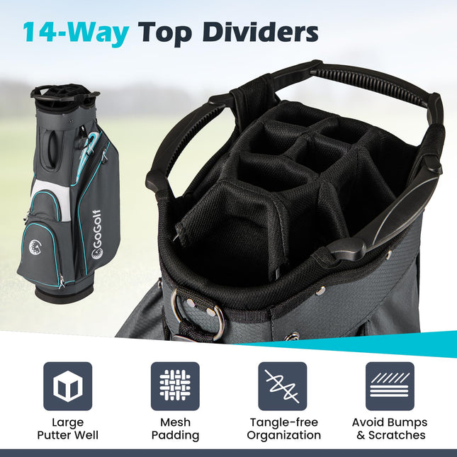 Goplus Lightweight Portable Golf Bag with 14-Way Divider Top 6 Zippered Pockets