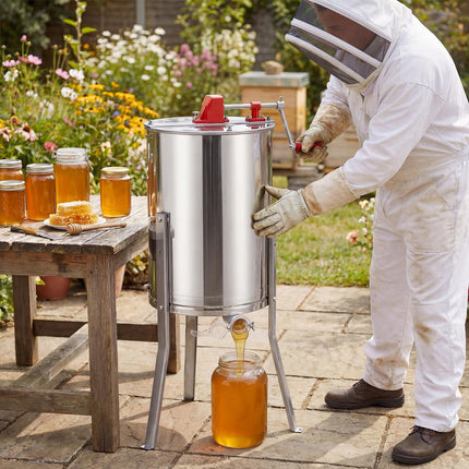 Goplus 3 Frame Manual Honey Extractor with Bottom Gravity Flow Gate & Clear Lid