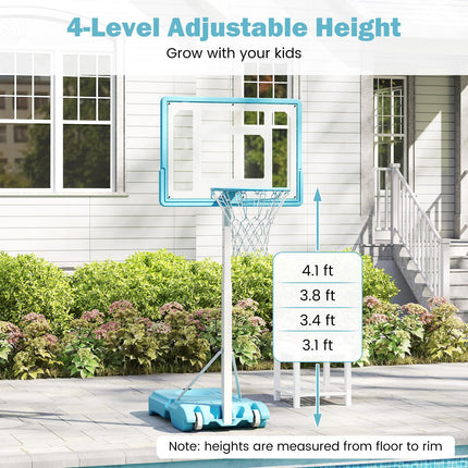 Goplus Poolside 3.1-4.1 FT Adjustable Height Basketball Goal with 32" Shatterproof Backboard