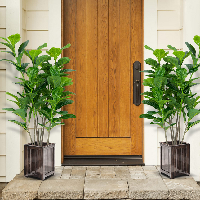 Goplus Fake Fiddle Leaf Fig Tree, 2-Pack 51'' Tall Artificial Tree Greenery Plants in Pots W/100 Leaves - GoplusUS
