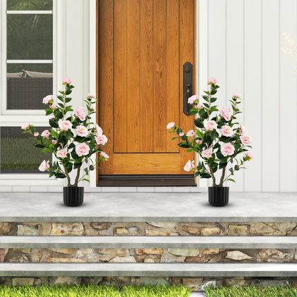 Goplus 38’’ Artificial Camellia Tree Flower Plants Artificial Tree