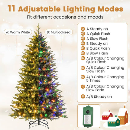 Goplus 7ft Pre-Lit Artificial Christmas Tree with 470 Warm-White & Multi-Color LED Lights