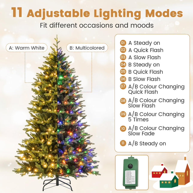 Goplus 7ft Pre-Lit Artificial Christmas Tree with 470 Warm-White & Multi-Color LED Lights