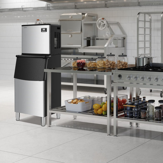 Split Commercial Ice Machine, 353LBS/24H Full-Automatic Vertical Industrial Modular Maker with 198 LBS Large Storage Bin