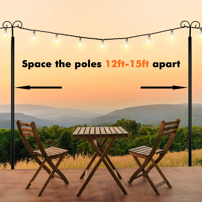 Goplus String Light Pole for Outside, 2 Pack 8ft / 10 ft Outdoor Metal Poles with Hooks for Hanging String Lights - GoplusUS