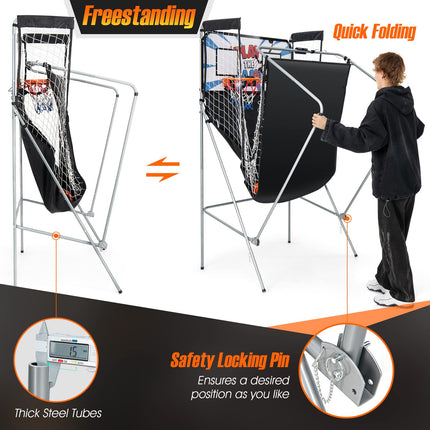 Goplus Foldable Dual Shot Basketball Arcade Game, Indoor Outdoor Basketball Game Machine