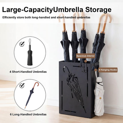 Goplus Rectangular Umbrella Holder Rack with Removable Drip Tray and 4 Hanging Hooks