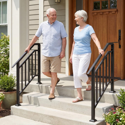 Goplus 3-Step Galvanized Metal Hand Rails with Adjustable Angle (2 Pack)