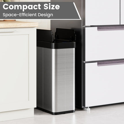 Goplus 16 Gallon Kitchen Sliver Stainless Steel Trash Can with Butterfly Lids