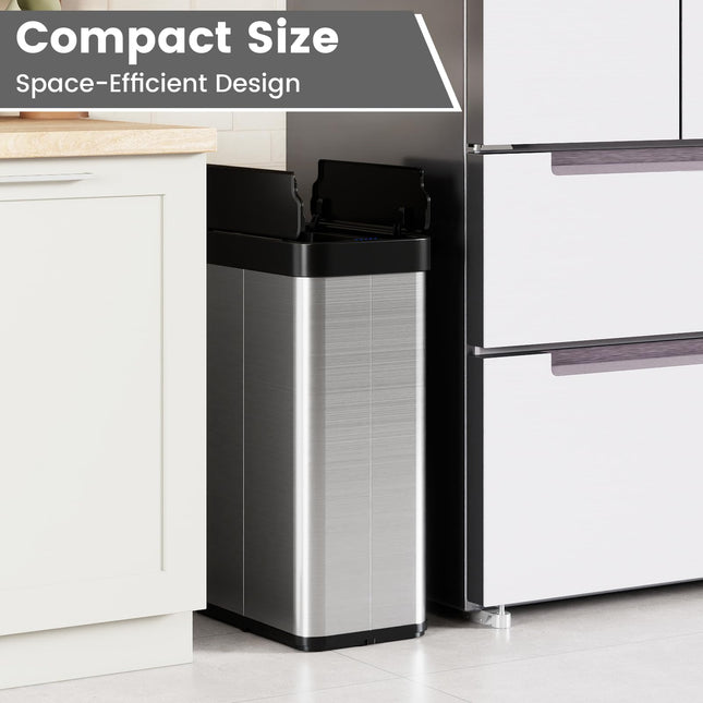 Goplus 16 Gallon Kitchen Sliver Stainless Steel Trash Can with Butterfly Lids