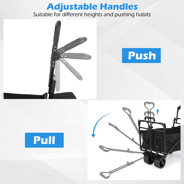 Goplus Collapsible Wagon with Removable Canopy Adjustable Handles & All-Terrain Wheels