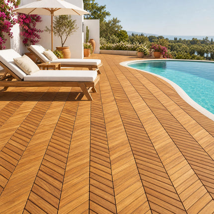 Goplus 30-Pack Acacia Wood Interlocking Deck Tiles (Chevron)