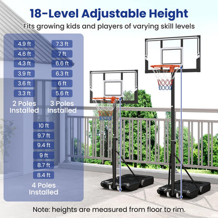 Goplus Portable 3.3- 10FT Adjustable Basketball Goal System w/Shatterproof PC Backboard
