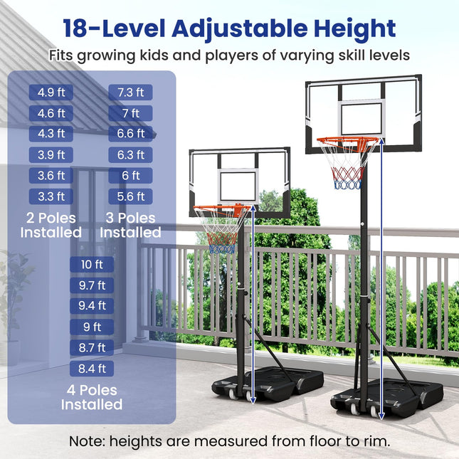 Goplus Portable 3.3- 10FT Adjustable Basketball Goal System w/Shatterproof PC Backboard