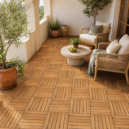 Goplus 27/54-Pack Acacia Wood Interlocking Deck Tiles (Straight) | Tool-Free Assembly