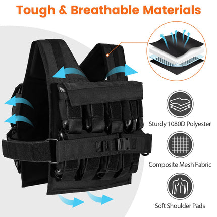 Goplus 44lbs Adjustable Weighted Vest for Men Women with 20 Removable Metal-Sand Weights