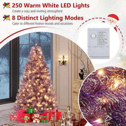 Goplus 6FT / 7FT Pre-Lit Tinsel Christmas Tree| Home Office Seasonal Holiday Decoration