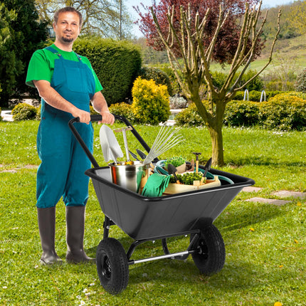 Goplus 2 Wheel Wheelbarrow, 330 LBS Utility Garden Cart with 10” Pneumatic Tires & Handle