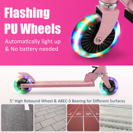 Goplus Folding Kick Scooter for Kids, 2 Light Up Flashing Wheels Scooter W/ 3 Adjustable Heights, Rear Brake System - GoplusUS