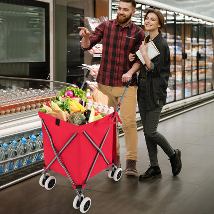 Goplus Folding Shopping Cart with Wheels, Grocery Cart with Removable Oxford Cloth Liner