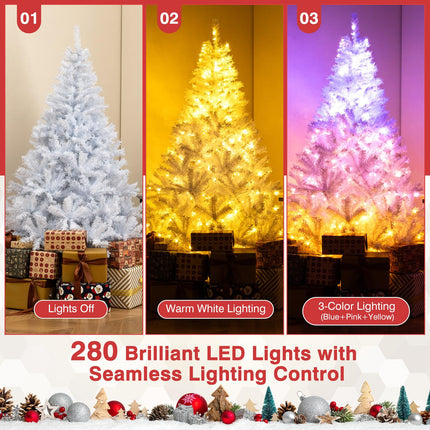 Goplus Pre-Lit Artificial Christmas Tree with PVC Branch Tips & 3-Color LED Lights
