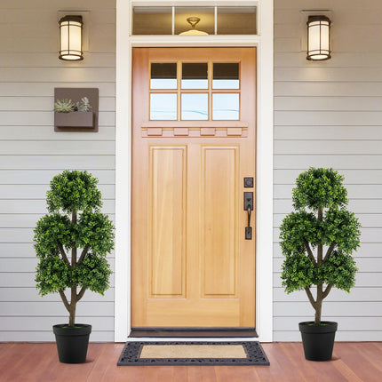 Goplus Artificial Boxwood Topiary Tree, 45” Tall Faux Potted Plants with 5 Ball-Shaped Topiaries, Cement Flowerpot