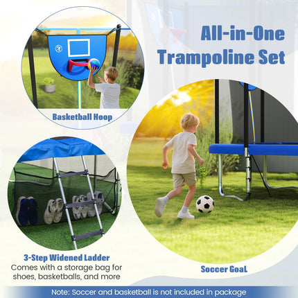 Goplus 10 x 8 FT Heavy-Duty Toddler Trampoline with Basketball Hoop Soccer Goal Non-Slip Ladder