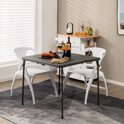 Goplus 34" Square Folding Table, Foldable Plastic Card Table, Portable Fold Up Table w/Handle, White Outdoor Utility Bi-Folding Commercial Table for Picnic - GoplusUS