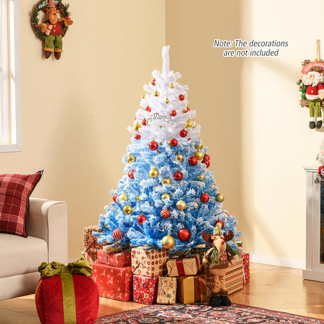 Goplus Artificial Unlit Hinged Xmas Full Tree with Lush Branch Tips Snow Flocked Christmas Tree