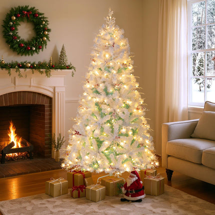 Goplus 6FT / 7FT Pre-Lit Artificial Christmas Tree with White Twig