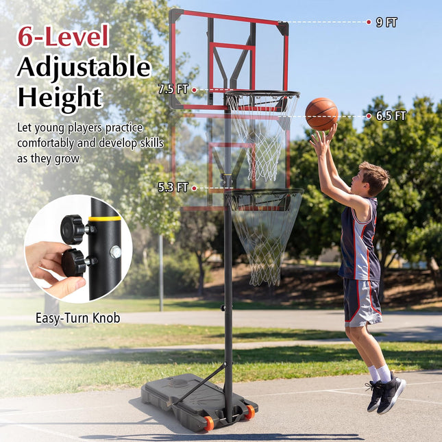 Goplus 6.5FT-9FT Height Adjustable Kids Basketball Goal System with 32in Backboard