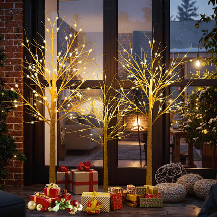 Goplus 4/5/6 FT Pre-Lit Artificial Trees with 216 Warm White LEDs ( Set of 3 )