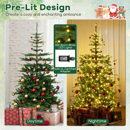 Goplus 7 FT Pre-Lit Artificial Christmas Tree with 1303 PE & PVC Branch Tips