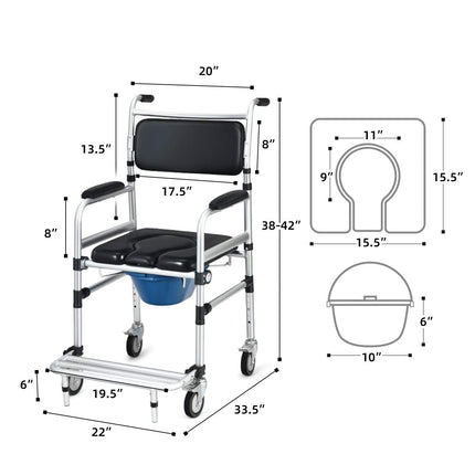 Goplus 4 in 1 Shower Commode Wheelchair, 330lbs Bedside Commode Chair for Toilet with Arms