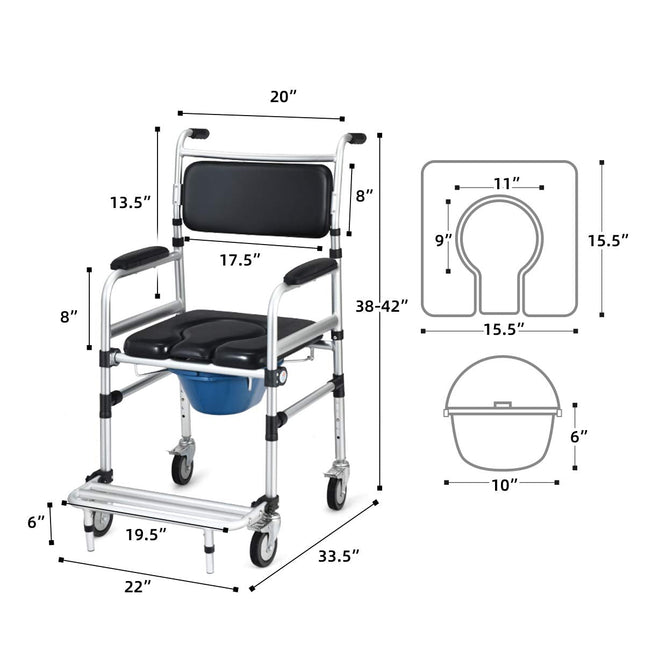 Goplus 4 in 1 Shower Commode Wheelchair, 330lbs Bedside Commode Chair for Toilet with Arms